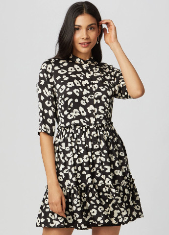 Черное кэжуал платье клеш, рубашка GMK с цветочным принтом