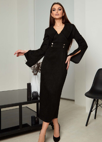 Черное деловое элегантное классическое платье с приталенным силуэтом и юбкой-карандаш Jadone Fashion