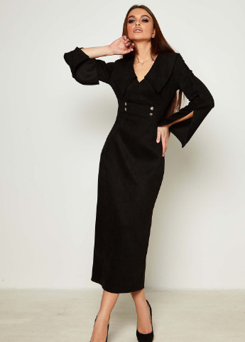 Черное деловое элегантное классическое платье с приталенным силуэтом и юбкой-карандаш Jadone Fashion