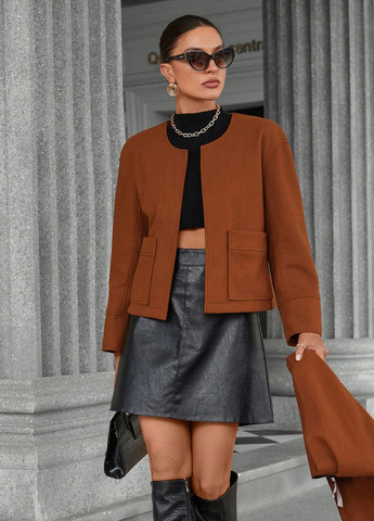 Коричневе Кежуал напівпальто SHEIN однотонне