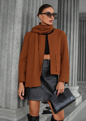 Коричневе Кежуал напівпальто SHEIN однотонне