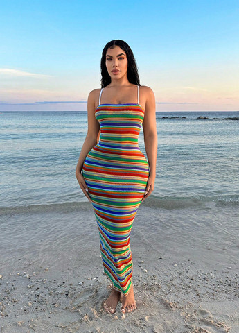 Комбінована кежуал, пляжна сукня силуетна SHEIN в смужку