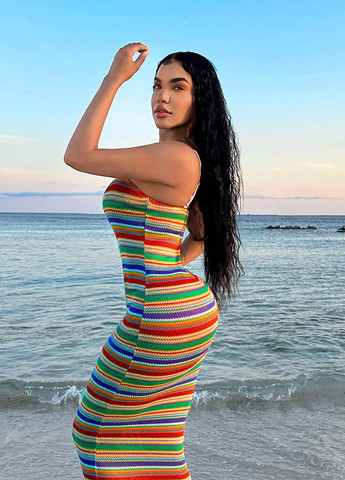Комбінована кежуал, пляжна сукня силуетна SHEIN в смужку