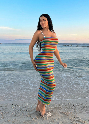 Комбінована кежуал, пляжна сукня силуетна SHEIN в смужку