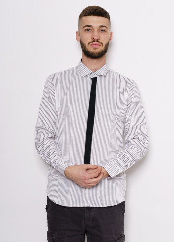 Черно-белая кэжуал рубашка в полоску ISSA PLUS с длинным рукавом
