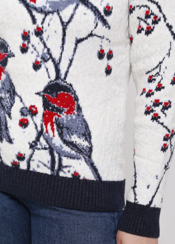 Синій зимовий жіночий светр синій з птахами теплий з коміром Pulltonic Прямая