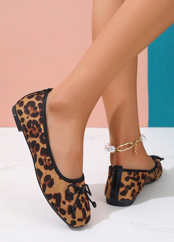 Женские туфли SHEIN | светло-коричневые леопардовые бант текстиль (367005932)