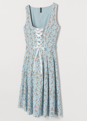 Бирюзовое кэжуал платье клеш H&M с цветочным принтом