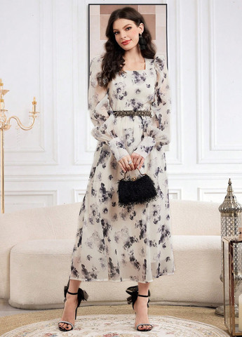 Молочна святковий, кежуал сукня кльош SHEIN з квітковим принтом