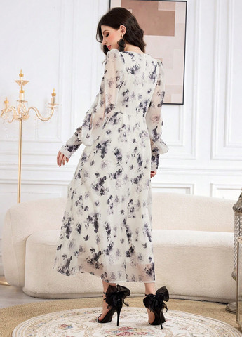 Молочна святковий, кежуал сукня кльош SHEIN з квітковим принтом