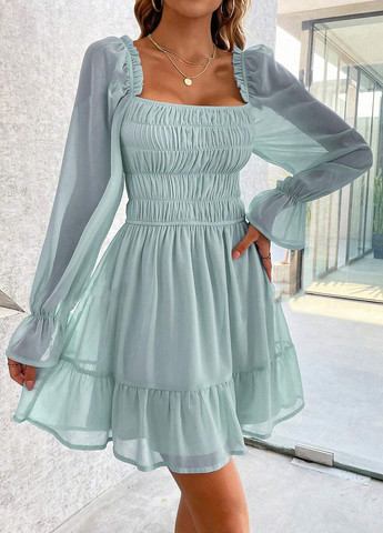 Серо-голубое коктейльное платье SHEIN однотонное