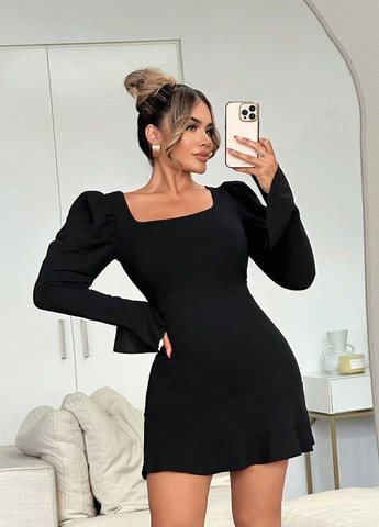 Черное праздничный платье а-силуэт SHEIN однотонное