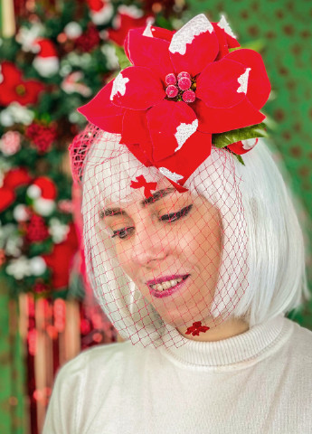 Шляпа Рождественский цветок с вуалью Seta Decor (214944749)