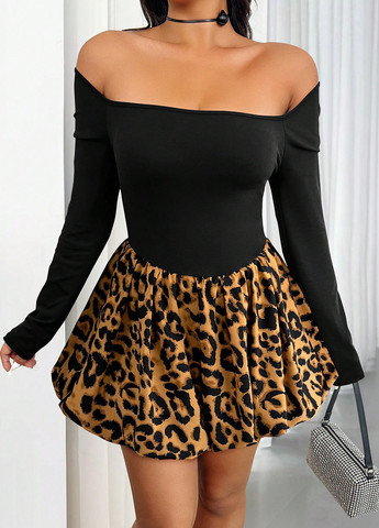 Черное кэжуал платье SHEIN леопардовый