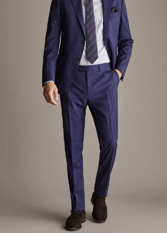Темно-синие классические демисезонные зауженные брюки Massimo Dutti