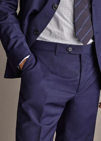 Темно-синие классические демисезонные зауженные брюки Massimo Dutti