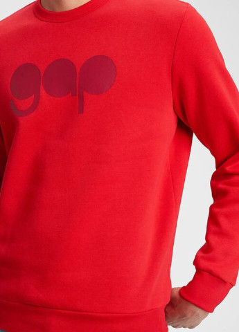 Свитшот Gap - Прямой крой логотип красный кэжуал футер, хлопок - (252819003)