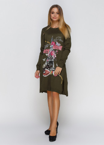 Оливковое (хаки) кэжуал платье а-силуэт Imperial с рисунком