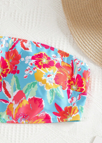 Голубой летний купальник (лиф, трусики) раздельный, бандо SHEIN