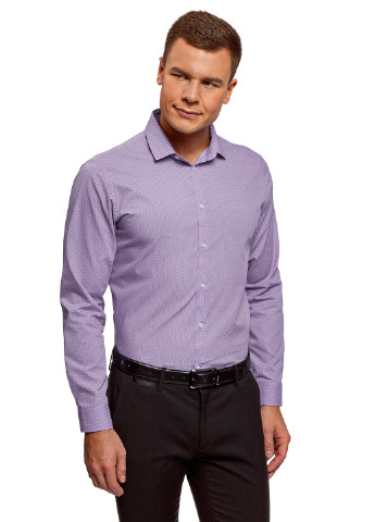 Фиолетовая классическая рубашка с геометрическим узором Oodji с длинным рукавом