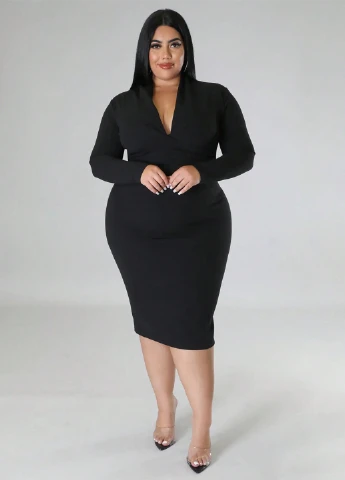 Черное кэжуал платье силуэтная, на запах SHEIN однотонное