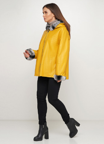 Желтая демисезонная куртка 2-сторонняя кожаная (мех кролика) Leather Factory