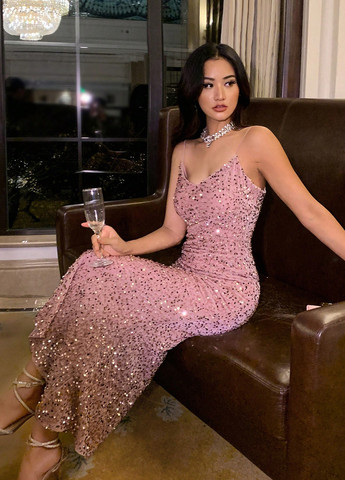 Рожева святковий, вечірня сукня годе, з відкритими плечима, з відкритою спиною SHEIN однотонна