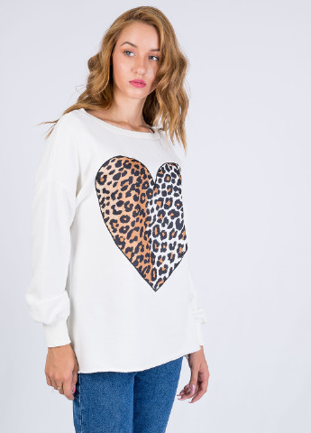 Свитшот Bebe Plus - Прямой крой леопардовый белый кэжуал хлопок - (209893596)