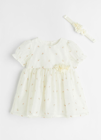 Молочный летний комплект (платье, повязка) H&M