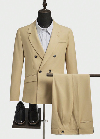 Бежевый демисезонный костюм (пиджак, брюки) брючный SHEIN