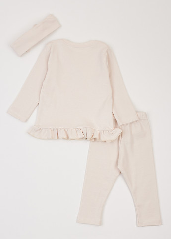 Молочний демісезонний комплект (лонгслів, легінси, пов'язка) Фламинго