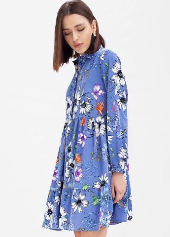 Синя кежуал сукня кльош OKS by Oksana Demchenko з квітковим принтом