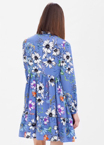 Синее кэжуал платье клеш OKS by Oksana Demchenko с цветочным принтом