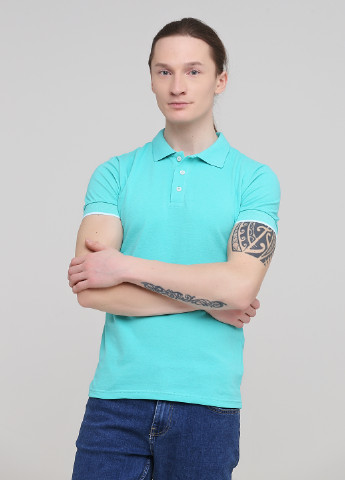 Светло-бирюзовая футболка-мужская футболка поло с манжетами 100% хлопок ментол для мужчин Melgo однотонная