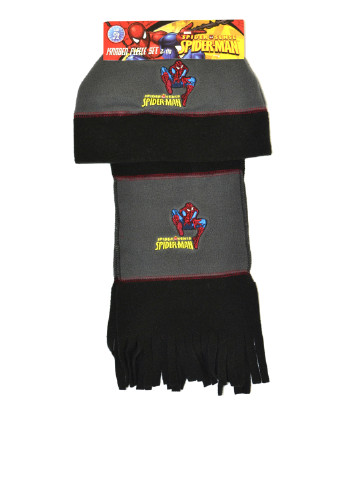 Чорний демісезонний комплект (шапка, шарф) Marvel