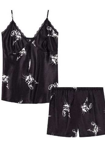 Черная всесезон пижама женская kitten майка + шорты Berni Fashion 54143