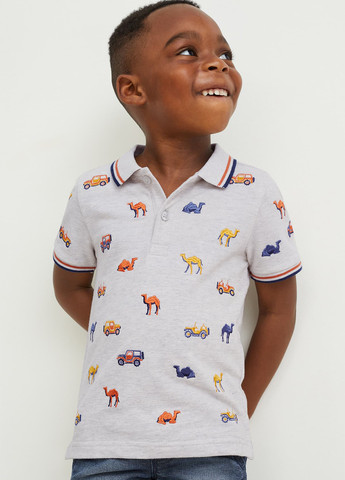 Светло-серая детская футболка-поло для мальчика C&A меланжевая