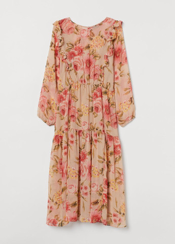 Розовое кэжуал платье а-силуэт H&M с цветочным принтом