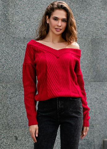 Красный демисезонный ажурный свитер красного цвета с вырезом на спине SL.IRA
