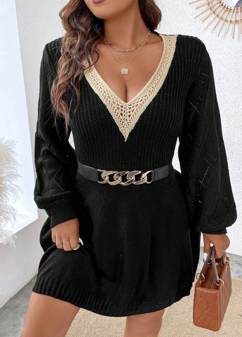 Чорна кежуал сукня сукня светр SHEIN однотонна