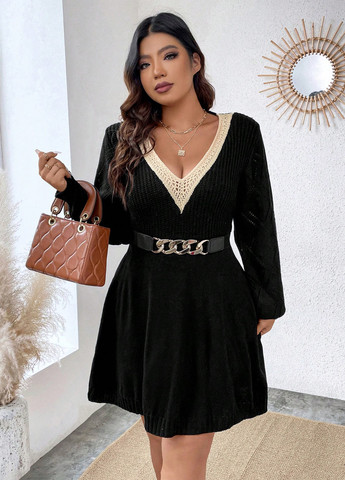 Чорна кежуал сукня сукня светр SHEIN однотонна