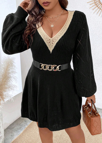 Чорна кежуал сукня сукня светр SHEIN однотонна