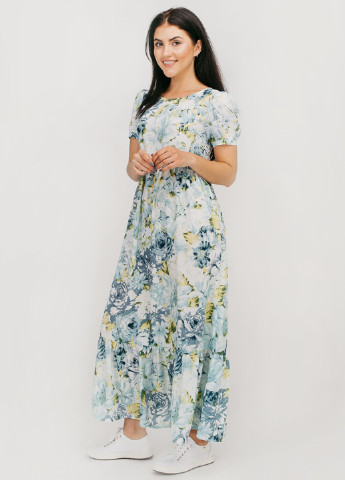 Голубое кэжуал платье клеш Bessa с цветочным принтом