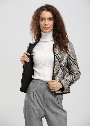Серый женский жакет кожаный Cvk brand геометрический - демисезонный
