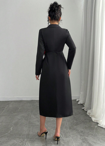 Черное кэжуал платье на запах, платье-жакет SHEIN однотонное