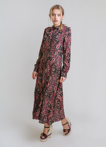Комбинированное кэжуал платье-рубашка длинное, узор "огурцы" Crep турецкие огурцы