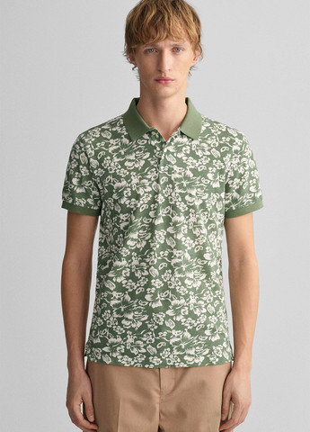 Оливковая мужская футболка поло Gant с цветочным принтом