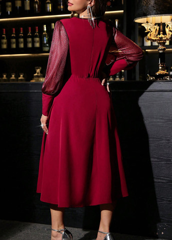 Темно-червона святковий, вечірня сукня на запах SHEIN однотонна