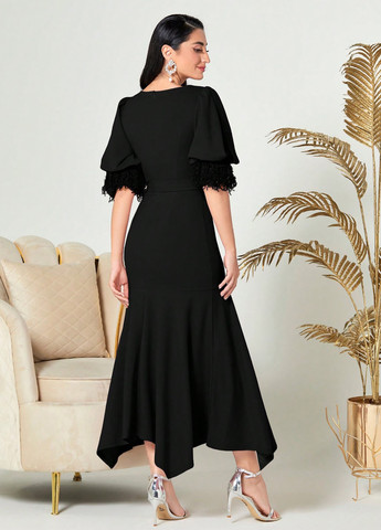 Чорна вечірня сукня годе SHEIN однотонна