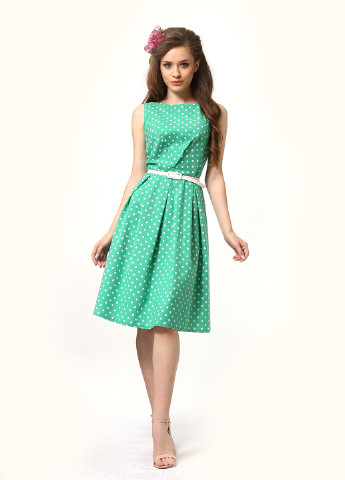 Світло-зелена кежуал плаття, сукня кльош Lila Kass в горошок